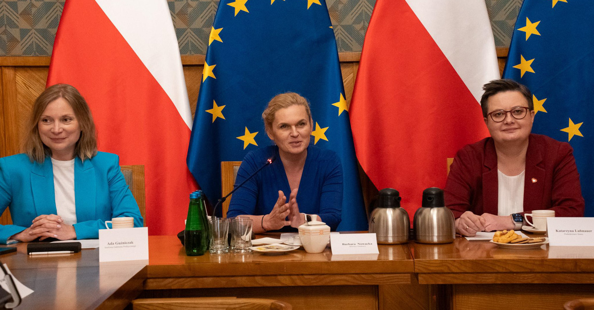 Ada Guźniczak, Head of the Political Cabinet of the Minister of Education, Minister of Education Barbara Nowacka, Secretary of State Katrzyna Lubnauer during the appointment of the members of the Civics Education Expert Team. Source: MEN